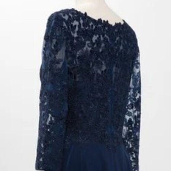 New A-Line Formal Floral Lace Embellished MOB Maxi Gown w/ 3/4 Sleeves TC M2758Q - Picture 7 of 8